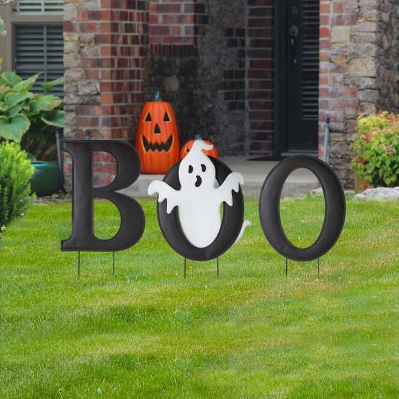 Glitzhome Glitzhome 30"H Halloween Metal Ghost BOO Yard Stake Or Hanging Decor Set Of 3 (Two Functions)