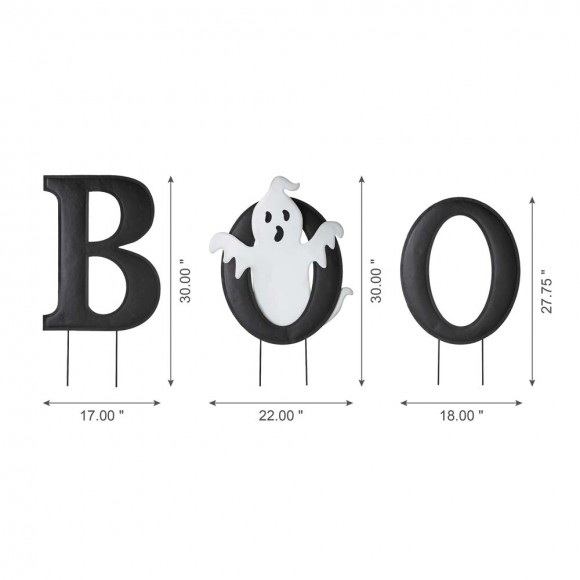 Glitzhome Glitzhome 30"H Halloween Metal Ghost BOO Yard Stake Or Hanging Decor Set Of 3 (Two Functions)