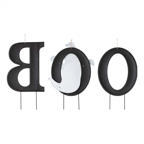 Glitzhome Glitzhome 30"H Halloween Metal Ghost BOO Yard Stake Or Hanging Decor Set Of 3 (Two Functions)