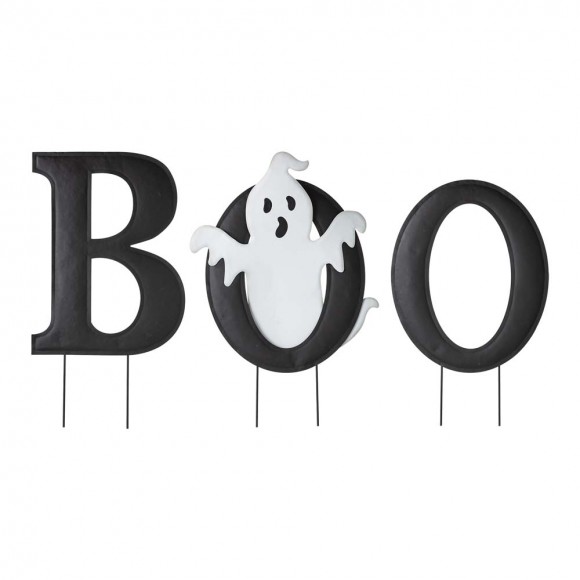 glitzhome Glitzhome 30"H Halloween Metal Ghost BOO Yard Stake or Hanging Decor Set of 3 (Two Functions)