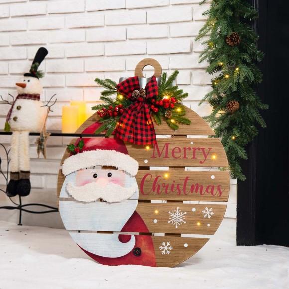 Glitzhome Glitzhome 30"H Lighted Round Wooden Santa Porch Décor