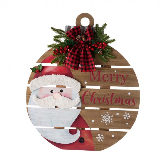 Glitzhome Glitzhome 30"H Lighted Round Wooden Santa Porch Décor