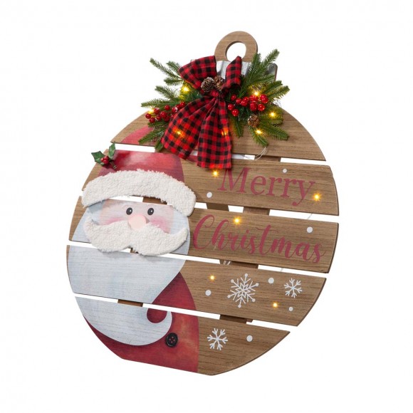 glitzhome Glitzhome 30"H Lighted Round Wooden Santa Porch Décor