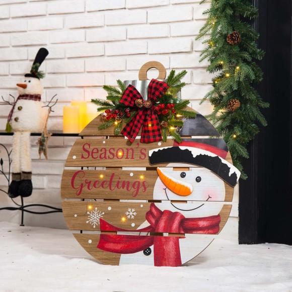 Glitzhome Glitzhome 30"H Lighted Round Wooden Snowman Porch Décor