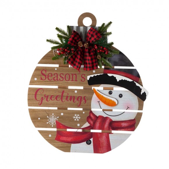 Glitzhome Glitzhome 30"H Lighted Round Wooden Snowman Porch Décor