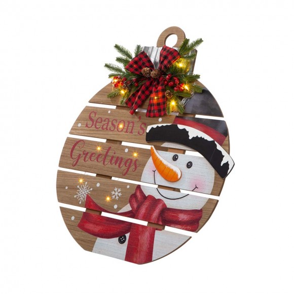 glitzhome Glitzhome 30"H Lighted Round Wooden Snowman Porch Décor