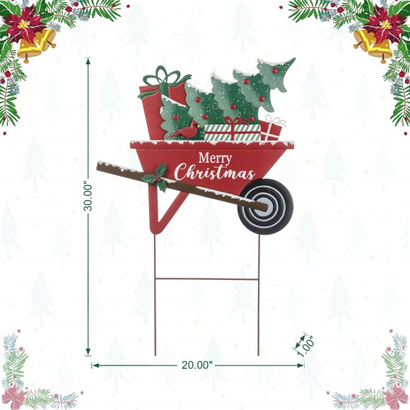 Glitzhome Glitzhome 30"H "Merry Christmas" Metal Wagon Yard Stake Or Wall Decor(KD Two Function)