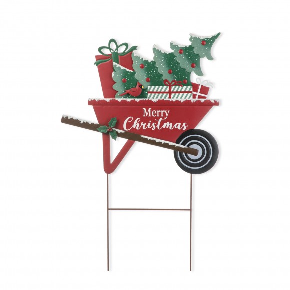 glitzhome Glitzhome 30"H "Merry Christmas" Metal Wagon Yard Stake or Wall Decor(KD Two Function)