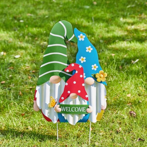 Glitzhome Glitzhome 30"H Metal Gnome Family Yardstakes (Three Functions)