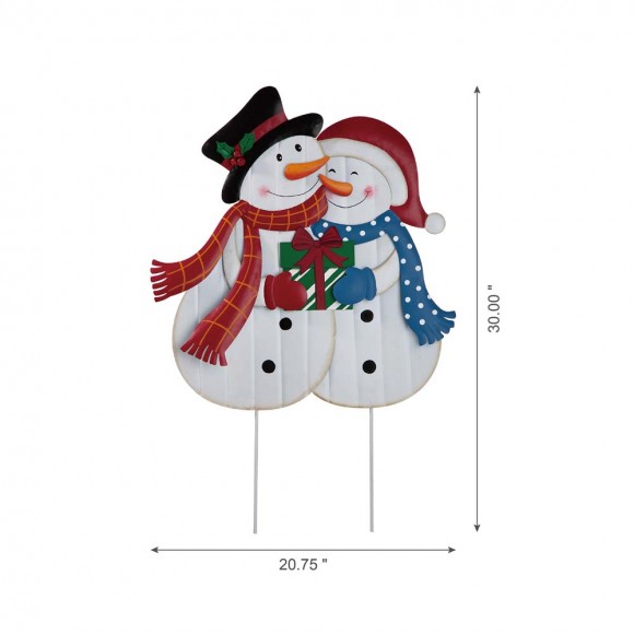 Glitzhome Glitzhome 30"H Metal Lovely Snowman Couple Yard Stake Or Standing Decor Or Wall Décor (3 Functions)