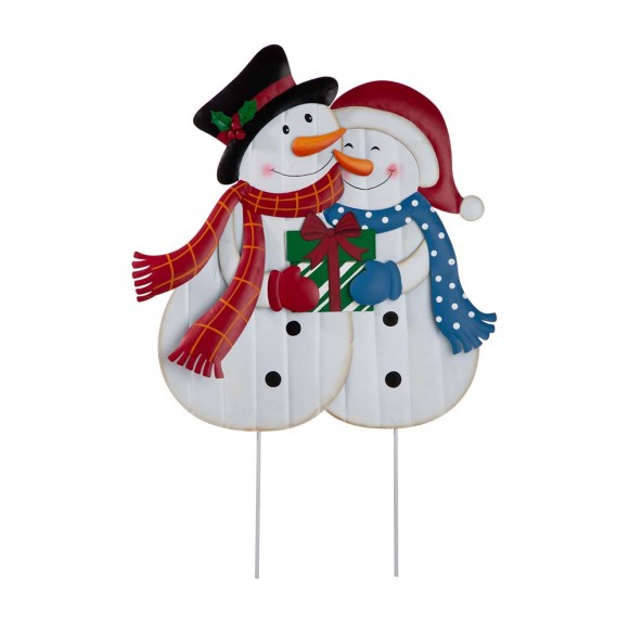 glitzhome Glitzhome 30"H Metal Lovely Snowman Couple Yard Stake or Standing Decor or Wall Décor (3 Functions)