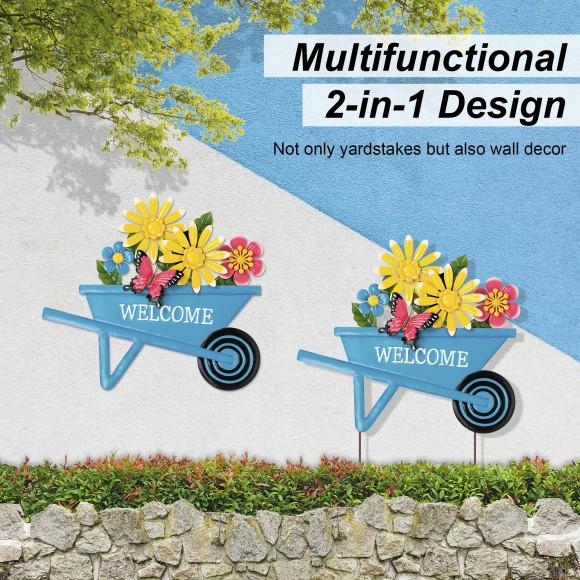 Glitzhome Glitzhome 30"H Metal Spring Garden Cart Yardstake Or Wall Décor (KD)