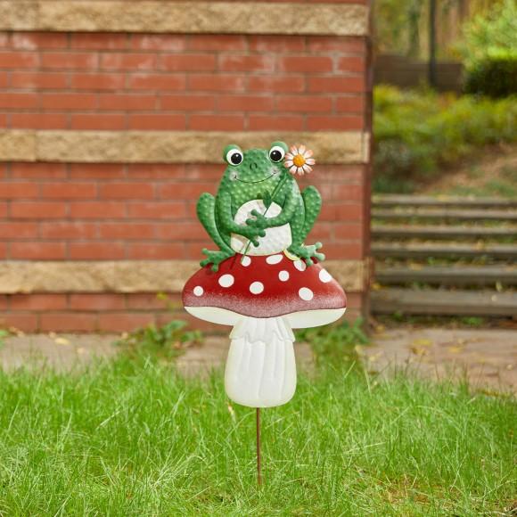 Glitzhome Glitzhome 30"H Multi-functional 2-in-1 Metal Stacked Mushroom And Frog Garden Yardstake Wall Decor (KD)