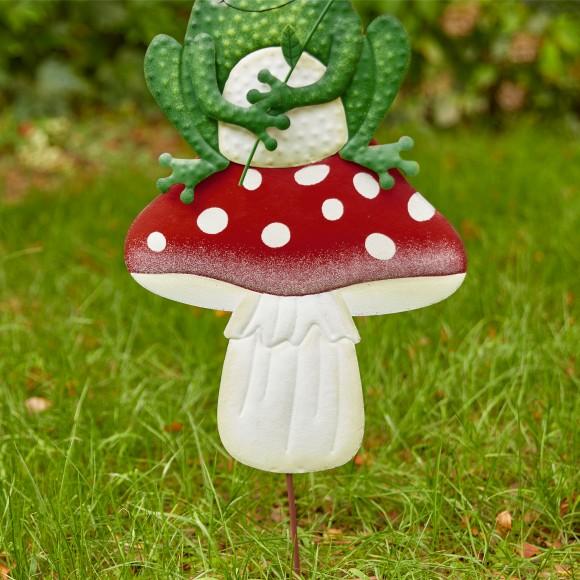 Glitzhome Glitzhome 30"H Multi-functional 2-in-1 Metal Stacked Mushroom And Frog Garden Yardstake Wall Decor (KD)