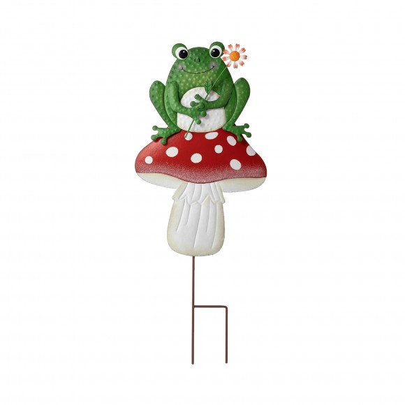 glitzhome Glitzhome 30"H Multi-functional 2-in-1 Metal Stacked Mushroom and Frog Garden Yardstake Wall Decor (KD)
