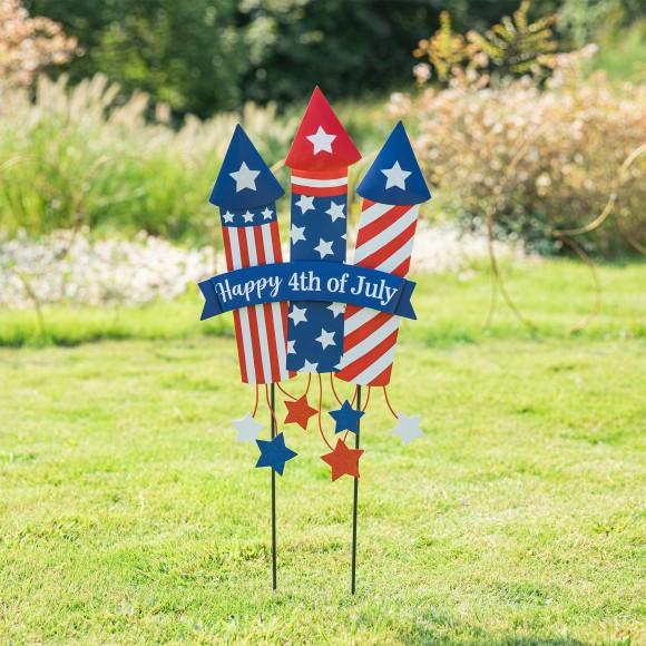 Glitzhome Glitzhome 30"H Patriotic Americana Firecracker Yard Stake Or Wall Décor (KD Two Function)