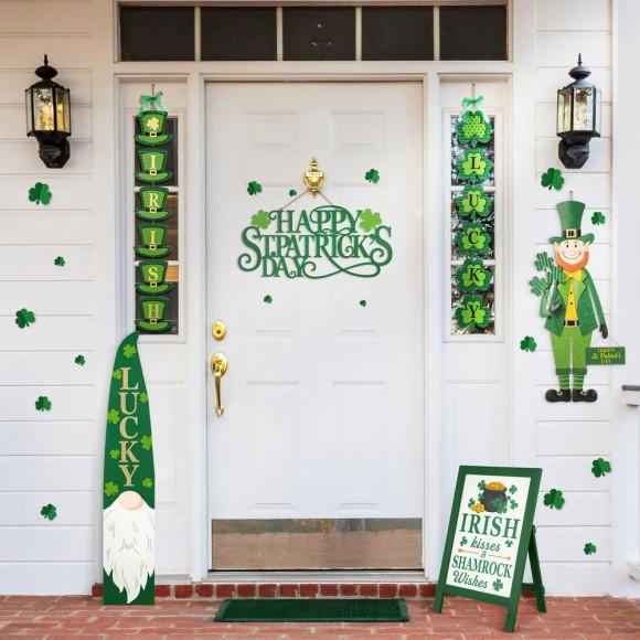 Glitzhome Glitzhome 30"H Set Of 2 St. Patrick's Wooden Shamrock / Leprechaun Hats Door Hanger
