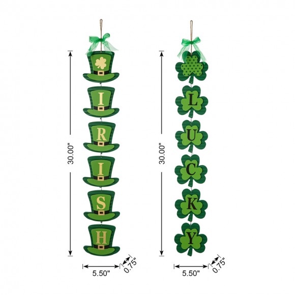 Glitzhome Glitzhome 30"H Set Of 2 St. Patrick's Wooden Shamrock / Leprechaun Hats Door Hanger