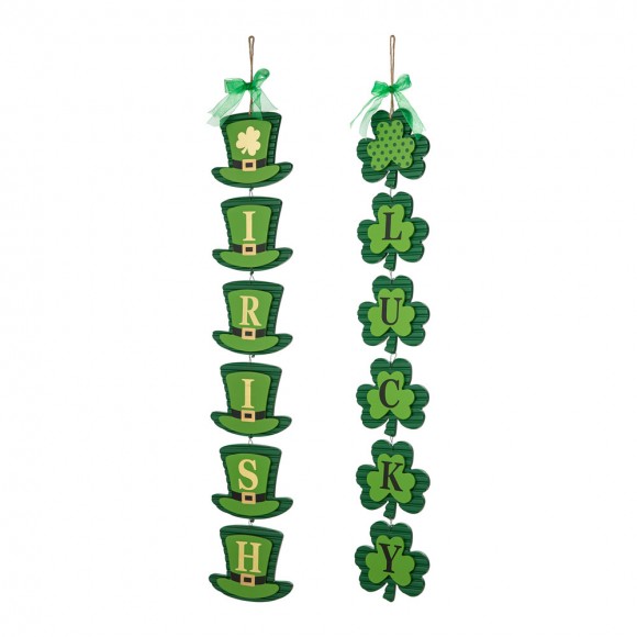 glitzhome Glitzhome 30"H Set of 2 St. Patrick's Wooden Shamrock / Leprechaun Hats Door Hanger