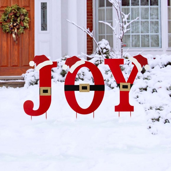 Glitzhome Glitzhome 30"H Set Of 3 Metal "JOY" Yard Stake Or Standing Décor Or Wall Décor (3 Functions)