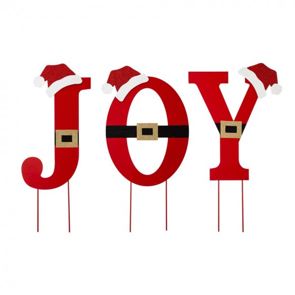 glitzhome Glitzhome 30"H Set of 3 Metal "JOY" Yard Stake or Standing Décor or Wall Décor (3 Functions)