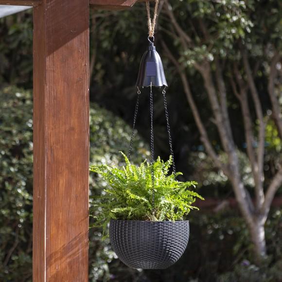 Glitzhome Glitzhome 30"H Solar Lighted Black Plastic Hanging Planter