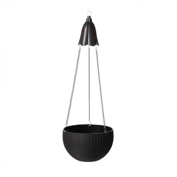 Glitzhome Glitzhome 30"H Solar Lighted Black Plastic Hanging Planter