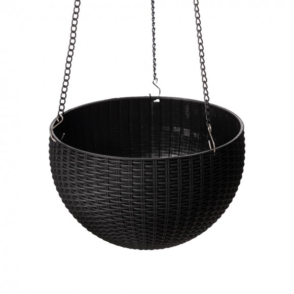 Glitzhome Glitzhome 30"H Solar Lighted Black Plastic Hanging Planter