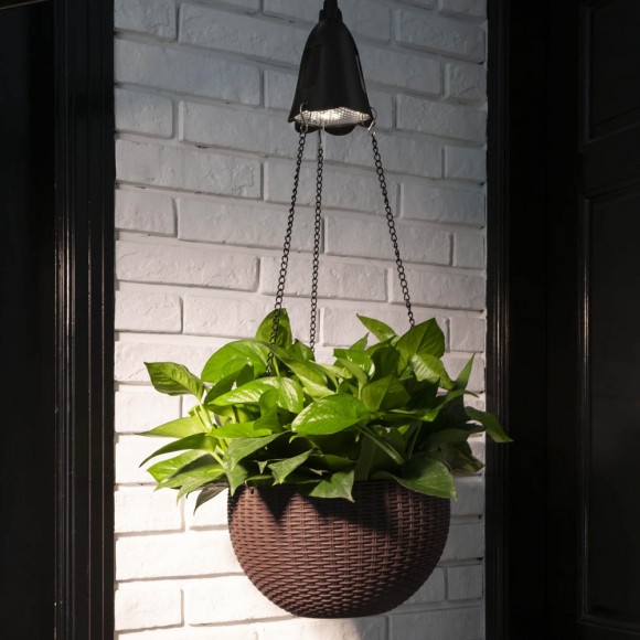 Glitzhome Glitzhome 30"H Solar Lighted Brown Plastic Hanging Basket/Planter