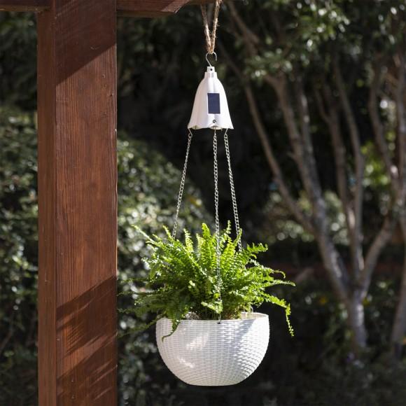 Glitzhome Glitzhome 30"H Solar Lighted White Plastic Hanging Planter