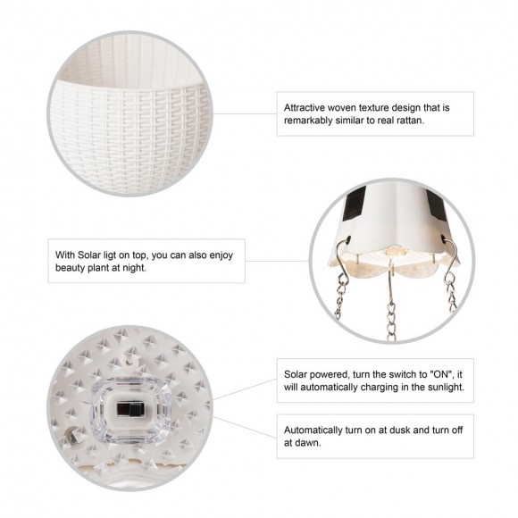 Glitzhome Glitzhome 30"H Solar Lighted White Plastic Hanging Planter