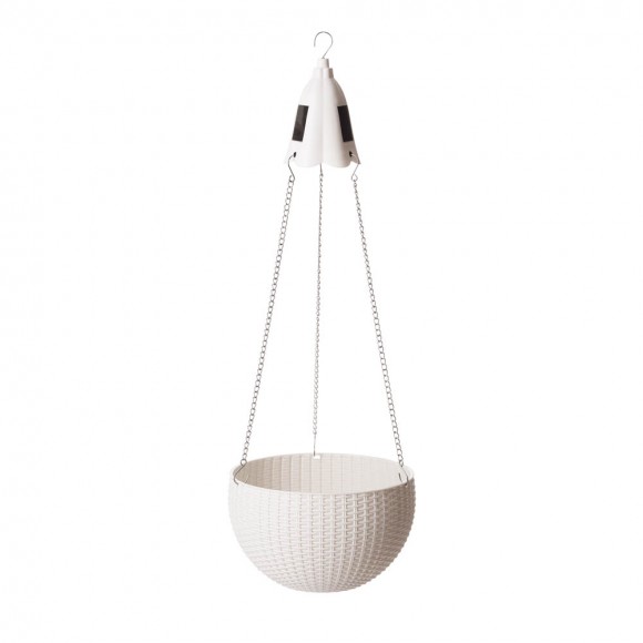 Glitzhome Glitzhome 30"H Solar Lighted White Plastic Hanging Planter