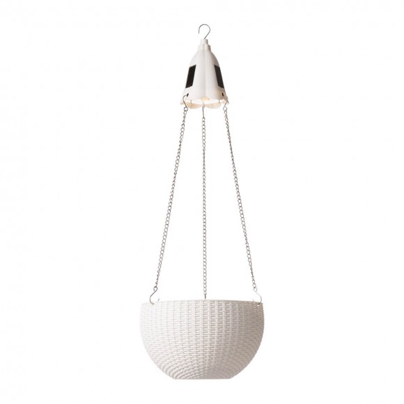 glitzhome Glitzhome 30"H Solar Lighted White Plastic Hanging Planter