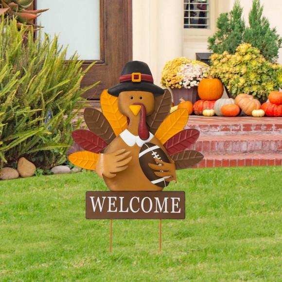 Glitzhome Glitzhome 30"H Thanksgiving Metal Turkey Yard Stake/Hanging Wall Décor (Two Functions)