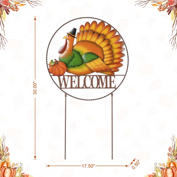 Glitzhome Glitzhome 30"H Thanksgiving Metal WELCOME Turkey Yard Stake (KD Two Function)