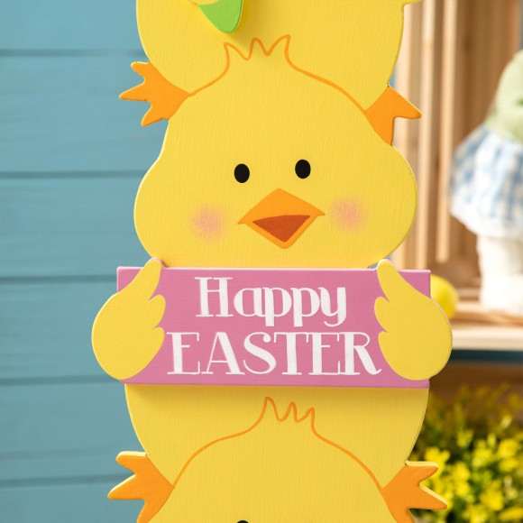 Glitzhome Glitzhome 30"H Wooden Stacked Chicks Happy Easter Porch Decor