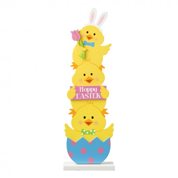 glitzhome Glitzhome 30"H Wooden Stacked Chicks Happy Easter Porch Decor
