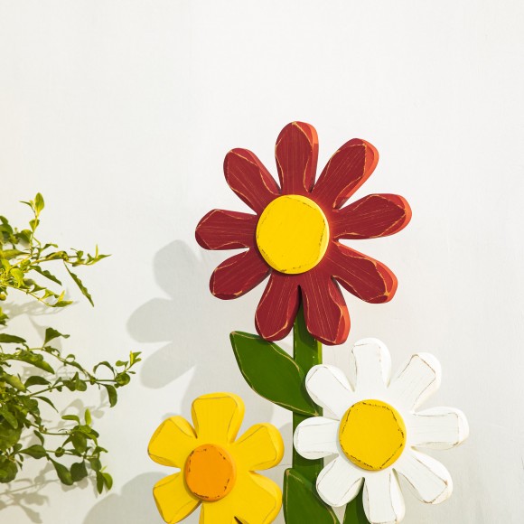 Glitzhome Glitzhome 30"H Wooden Trio Flowers Welcome Porch Décor