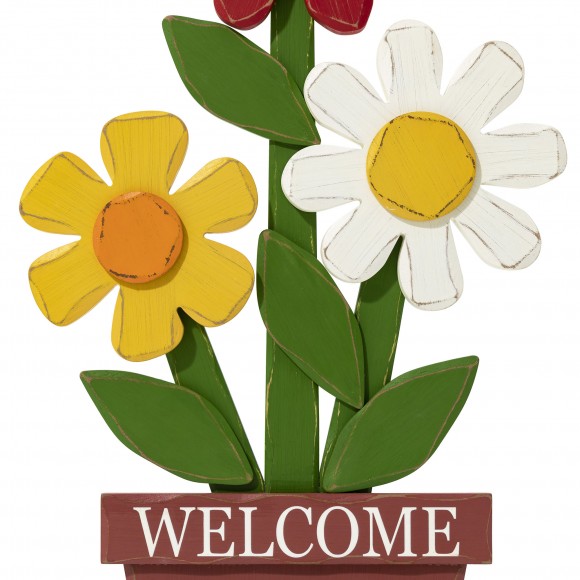 Glitzhome Glitzhome 30"H Wooden Trio Flowers Welcome Porch Décor