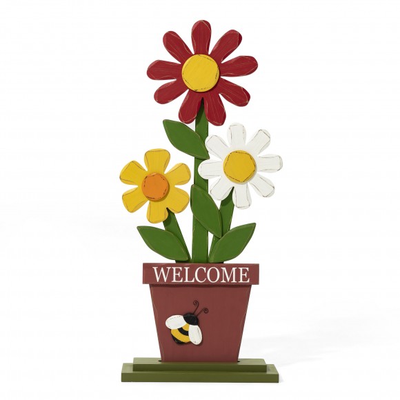 glitzhome Glitzhome 30"H Wooden Trio Flowers Welcome Porch Décor