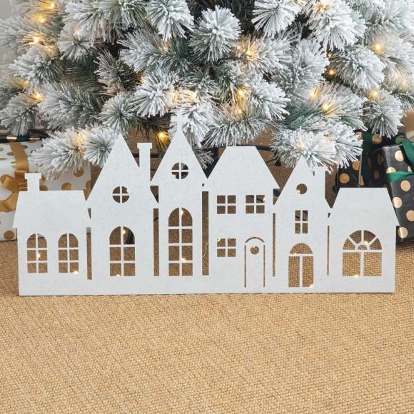 Glitzhome Glitzhome 30"L Christmas Glittered Metal House Tree Collar Or Hanging Decor With String Lights