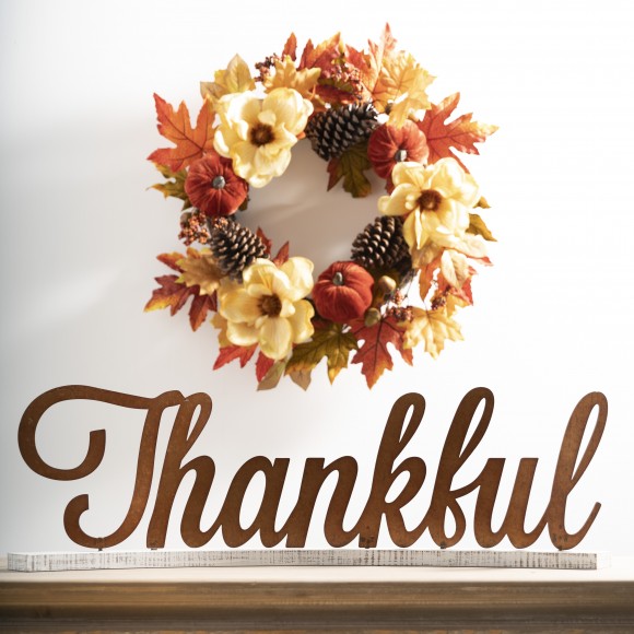 Glitzhome Glitzhome 30"L Fall Wooden/Metal Thankful Decor
