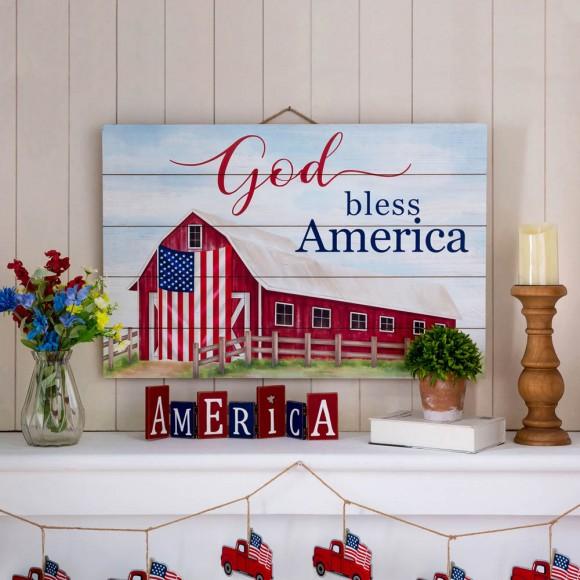 Glitzhome Glitzhome 30"L God Bless America Sign Wooden Wall/Hanging Decor
