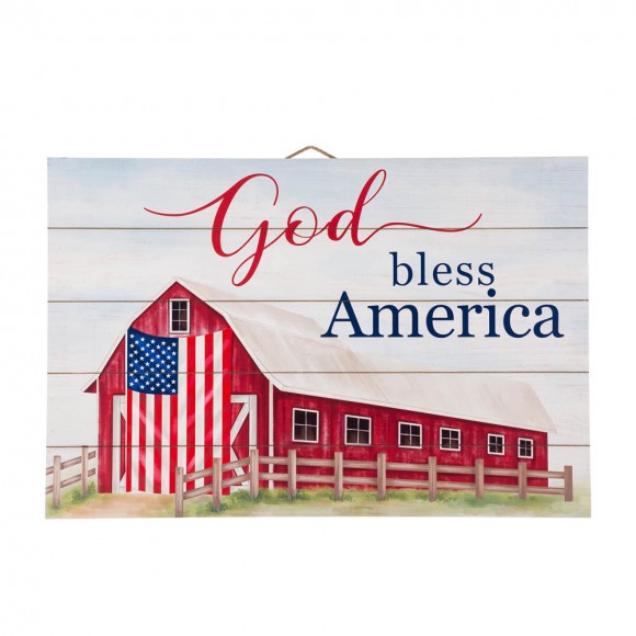 glitzhome Glitzhome 30"L God Bless America Sign Wooden Wall/Hanging Decor