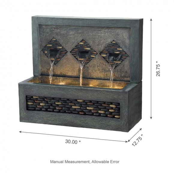 Glitzhome Glitzhome 30"L Oversized Faux Concrete And Pebbles Polyresin Outdoor Fountain With LED Light And Pump