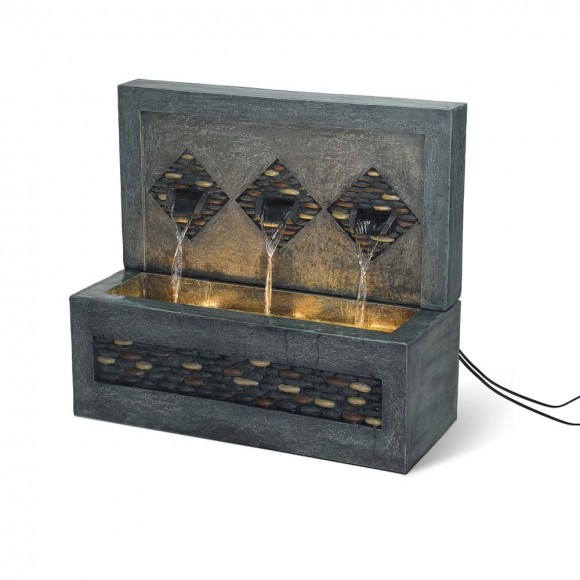 glitzhome Glitzhome 30"L Oversized Faux Concrete and Pebbles Polyresin Outdoor Fountain with LED Light and Pump