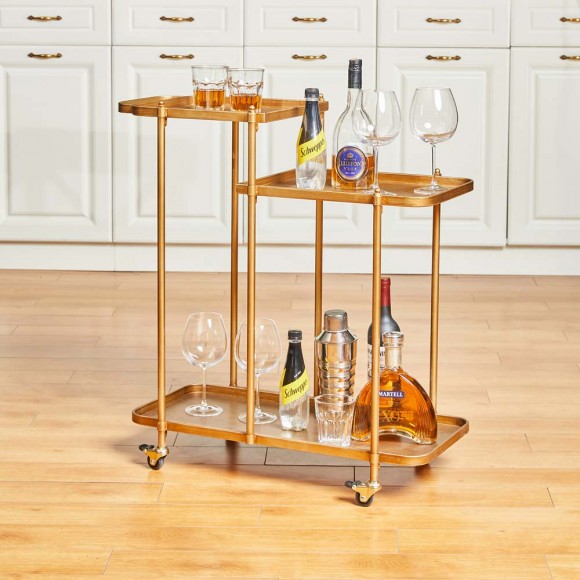 Glitzhome Glitzhome 31.00"H Deluxe Golden 3-Tier Metal Bar Cart