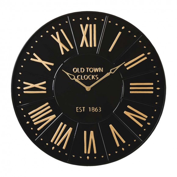 glitzhome Glitzhome 31.25"D Oversized Modern Farmhouse Metal Enamel Wall Clock (Black/Gold)