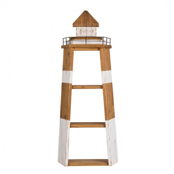 glitzhome Glitzhome 31.25"H 3-Tier Coastal Wood/Metal Light House Wall Shelf