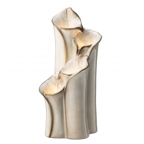 glitzhome Glitzhome 31.25"H 4-Tiered Sand Beige Lotus Leaf Textured Ceramic Pots Outdoor Floor Fountain with Pump and LED Light (KD)